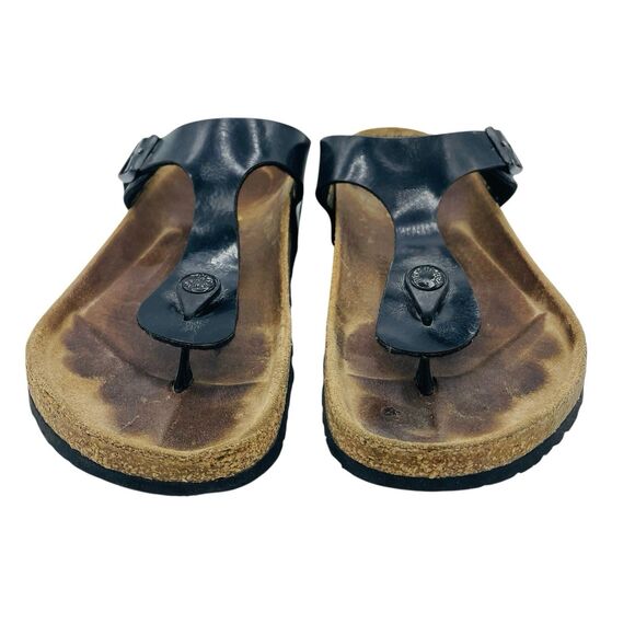 Birkenstock Sandals Adult Women’s 8 Men’s 6 Gizeh Birko-Flor Black Patent EU 39 - Picture 1 of 9